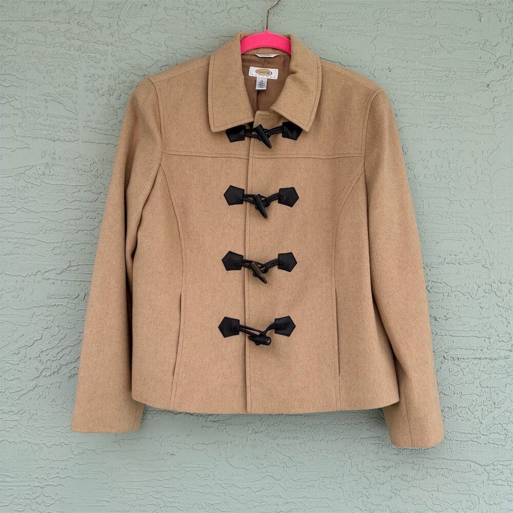 Talbots Petites Coat Womens 12 Petite Beige Toggle Mid-Length Lined